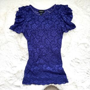 Bebe Sheer Lace Layering Tee XS - Blue